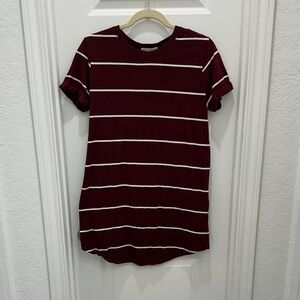 Elegant Maroon Striped T-Shirt Dress